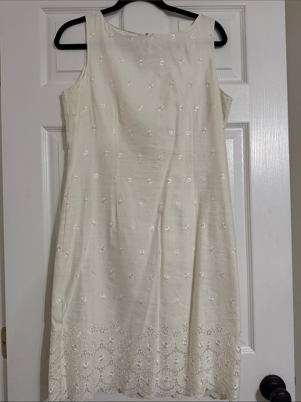 Classic Sleeveless Cream Eyelet Midi Dress